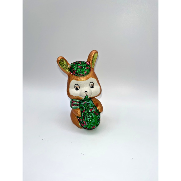 Vintage Ceramic Scottish Bunny Rabbit Playing Bagpipes Red Green Hat Rare OOAK - Picture 5 of 16